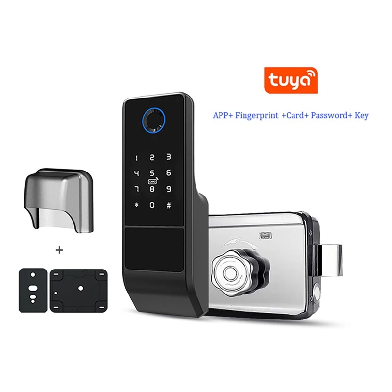 Waterproof Tuya Wifi Smart Door Lock Digital Password Double Fingerprint Electronic Rim Lock For Outdoor Iron Gate Door