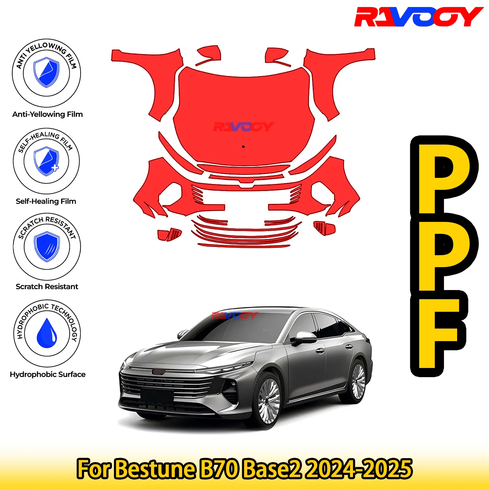 

For Bestune B70 Base2 2024-2025 Glossy Matte Black Precut front PPF Kit Paint Protection Film