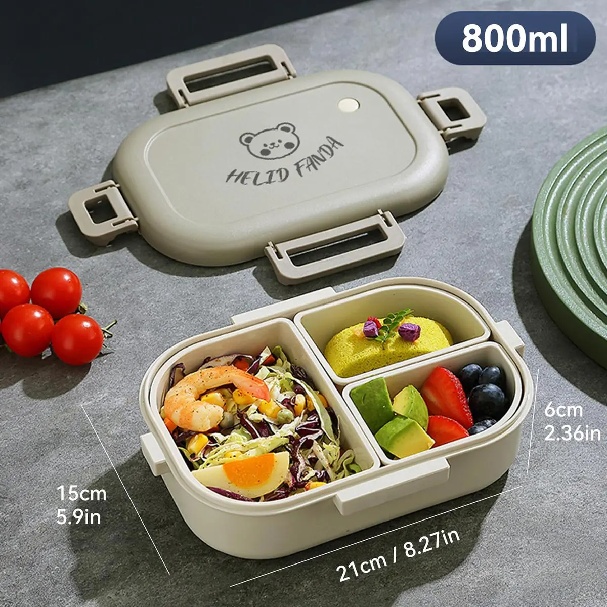 WORTHBUY Draagbare Plastic Bento Lunchdoos Met 3 Verwijderbare Compartiment Lekvrije Magnetron Salade Voedselcontainer Voor Kinderen School