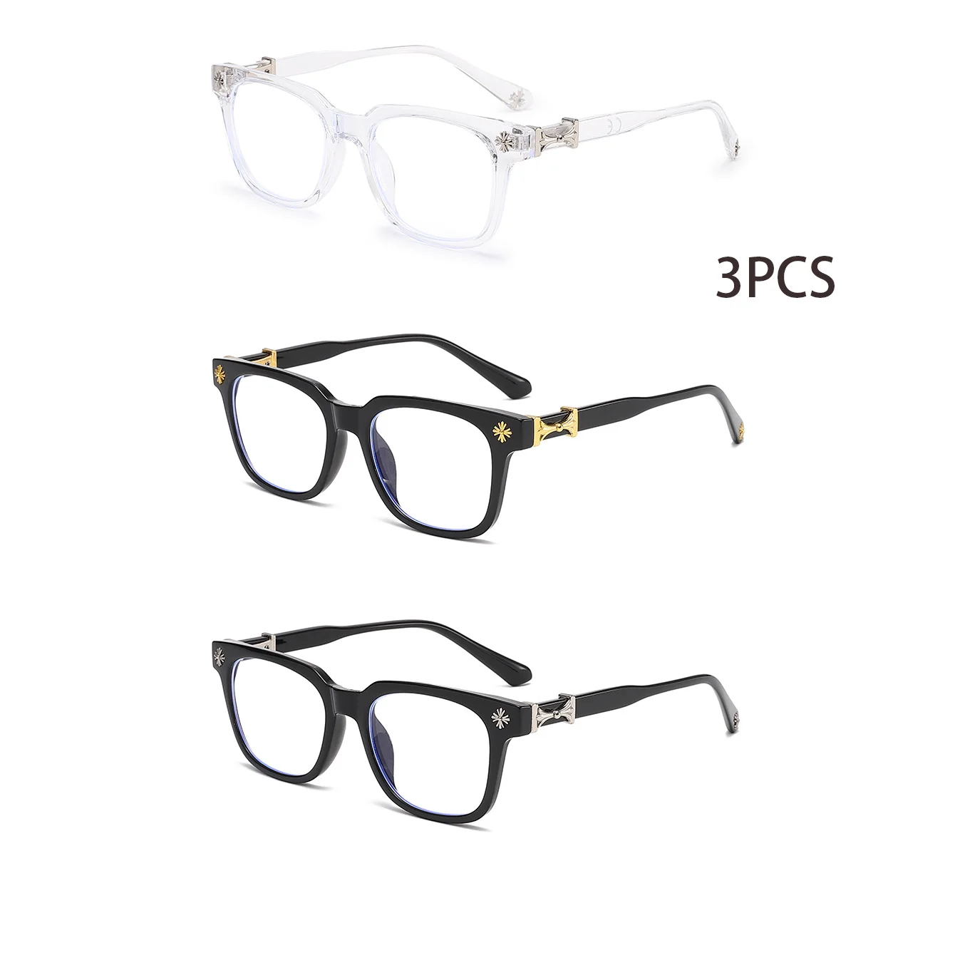 Classic 3Pcs Square Anti Blue Light Glasses For Men And Women Black & Transparent Frame Unisex Computer Wearing Women Glasses