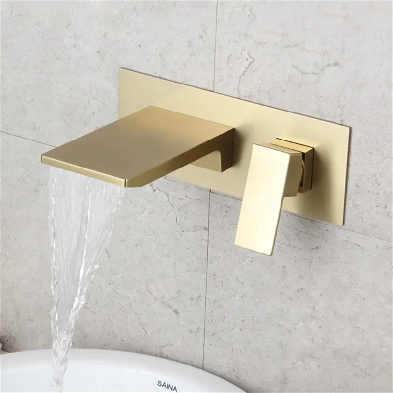 

Basin Faucet Concealed Bathroom Sink Brushed Gold In-Wall Basin Spout Mixer Tap Set Combination Blanoir Solid Brass tap