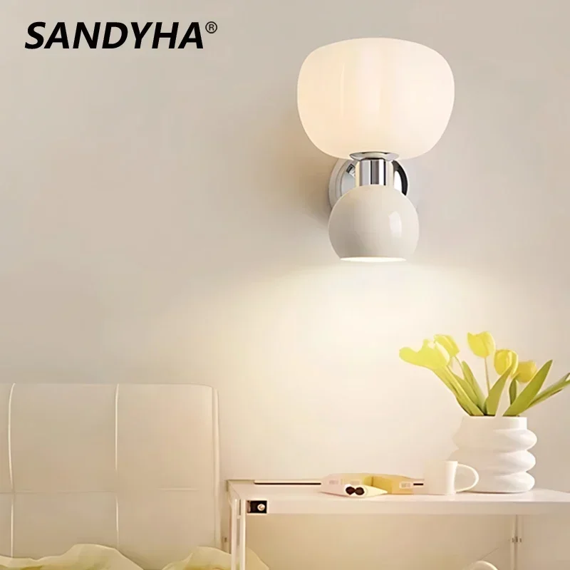 

SANDYHA Modern Nordic LED Wall Lamp Cream Bedside Light Indoor Lighting Elegant Wall Sconces for Bedroom Living Room Decor
