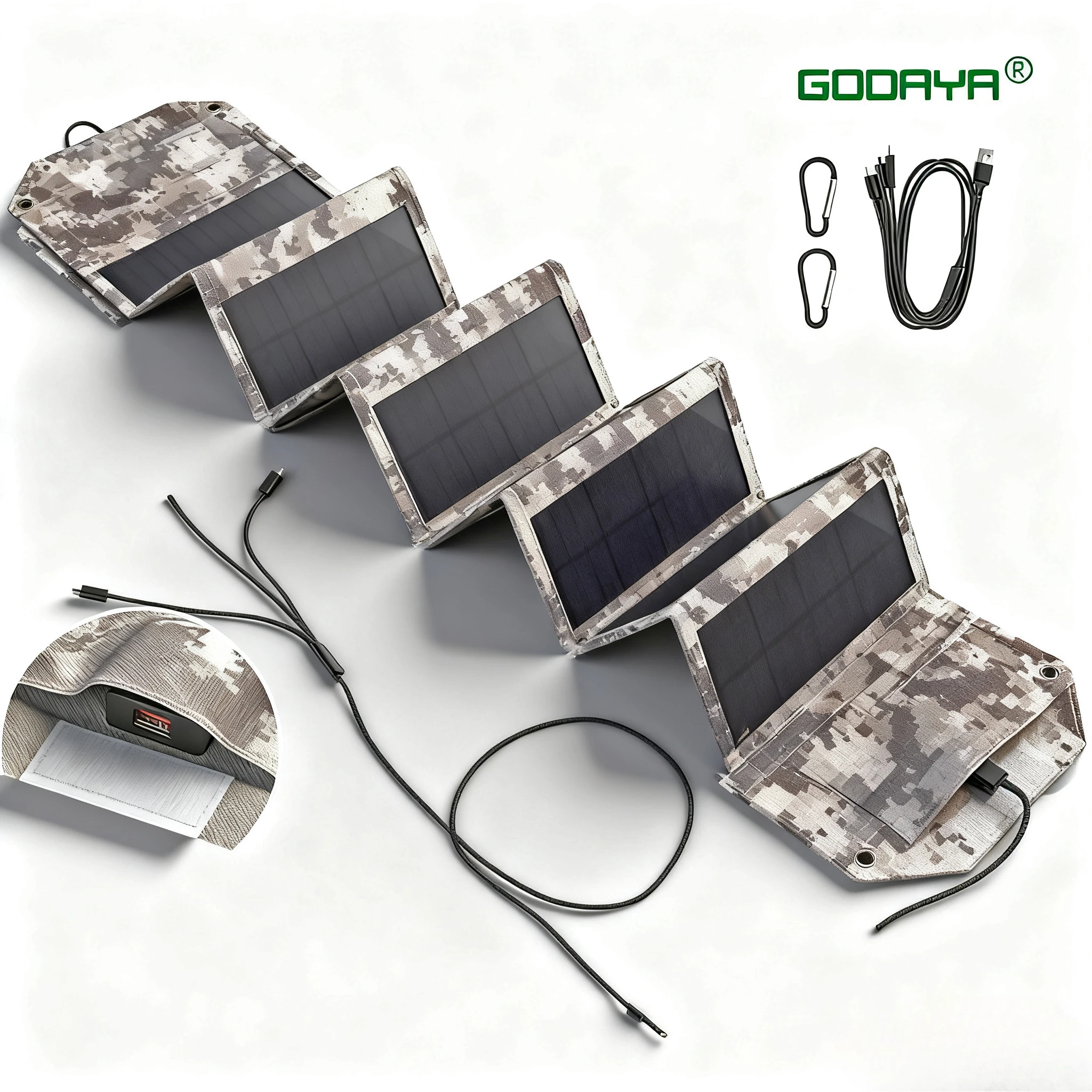 Panel Solar USB plegable de 6 pliegues, cargador Solar tipo C de 100W para escalada, senderismo, fuente de alimentación para cargador móvil de teléfono
