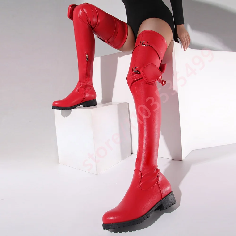 Round Toe Pocket Chunky Heel Over-The-Knee Boots 2025 Winter New Fashion Women's Model Runway Party Casual Zipper Long Boots