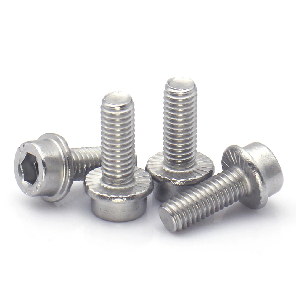 304 Stainless Steel Head Socket Cap Flange Screws Hex Socket Serrated Washer Bolts 1-25Pcs M2 M2.5 - M12