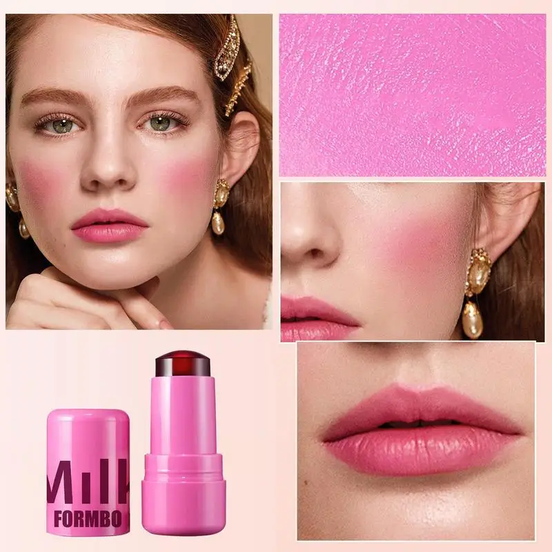 3-in-1 Milk Jelly Blush Stick Facial Cheek Stick Moisturizing Flash Lip Gloss Makeup Eye Face Rouge Lasting Brightens Original