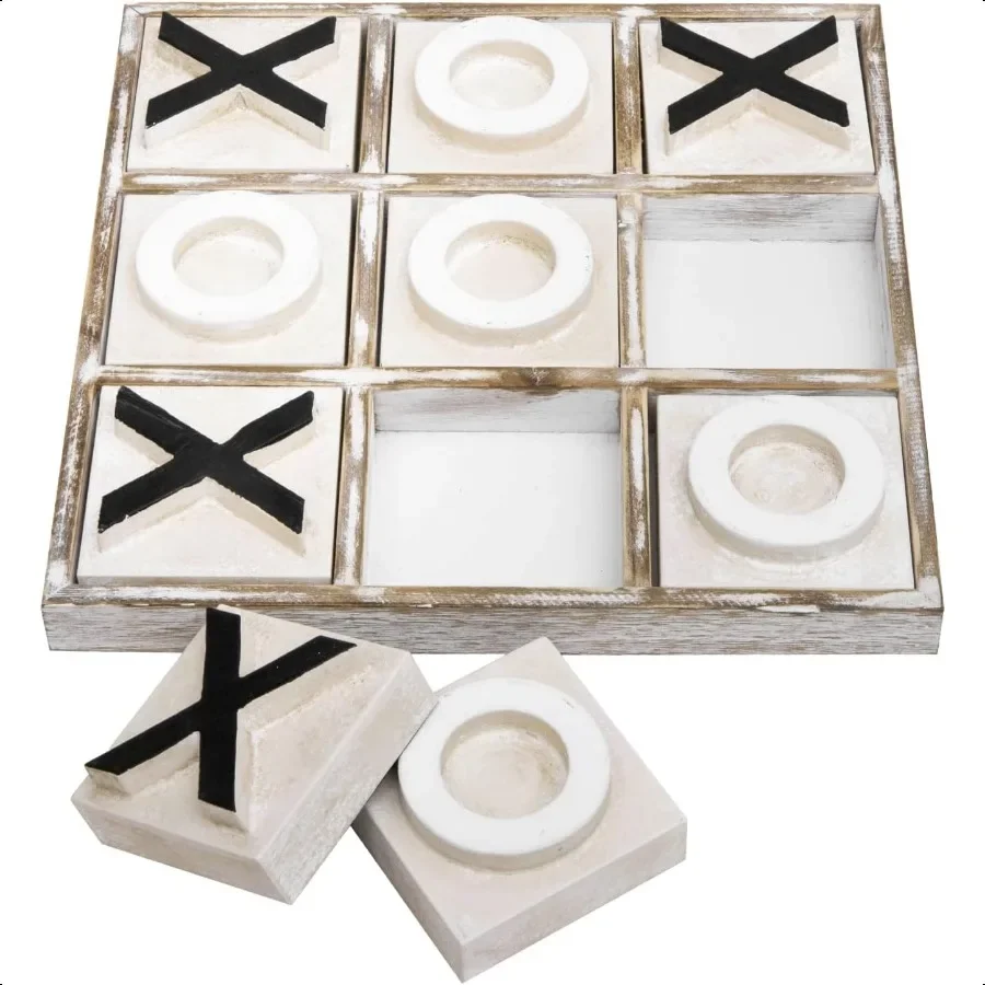 JEVERGN 12.6 Large Wooden Tic Tac Toe Game Rustic Coffee Table Game Wood Farmhouse Tic Tac Toe Board Game Decor Family Games fo