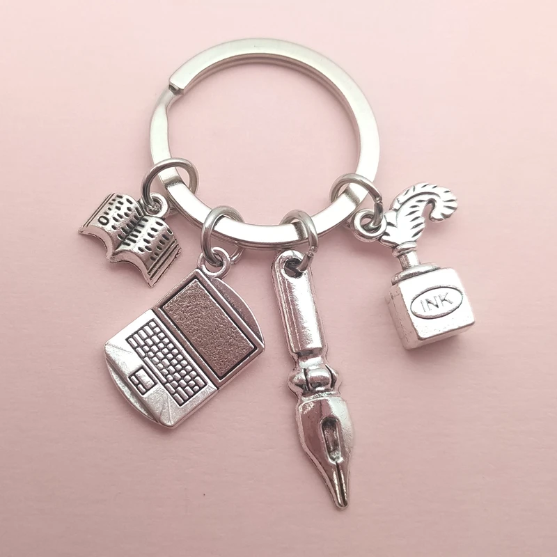 Hot sale laptop keychain fashion book pen ink key ring learning keychain teacher student jewelry teacher's day jewelry gift view 2