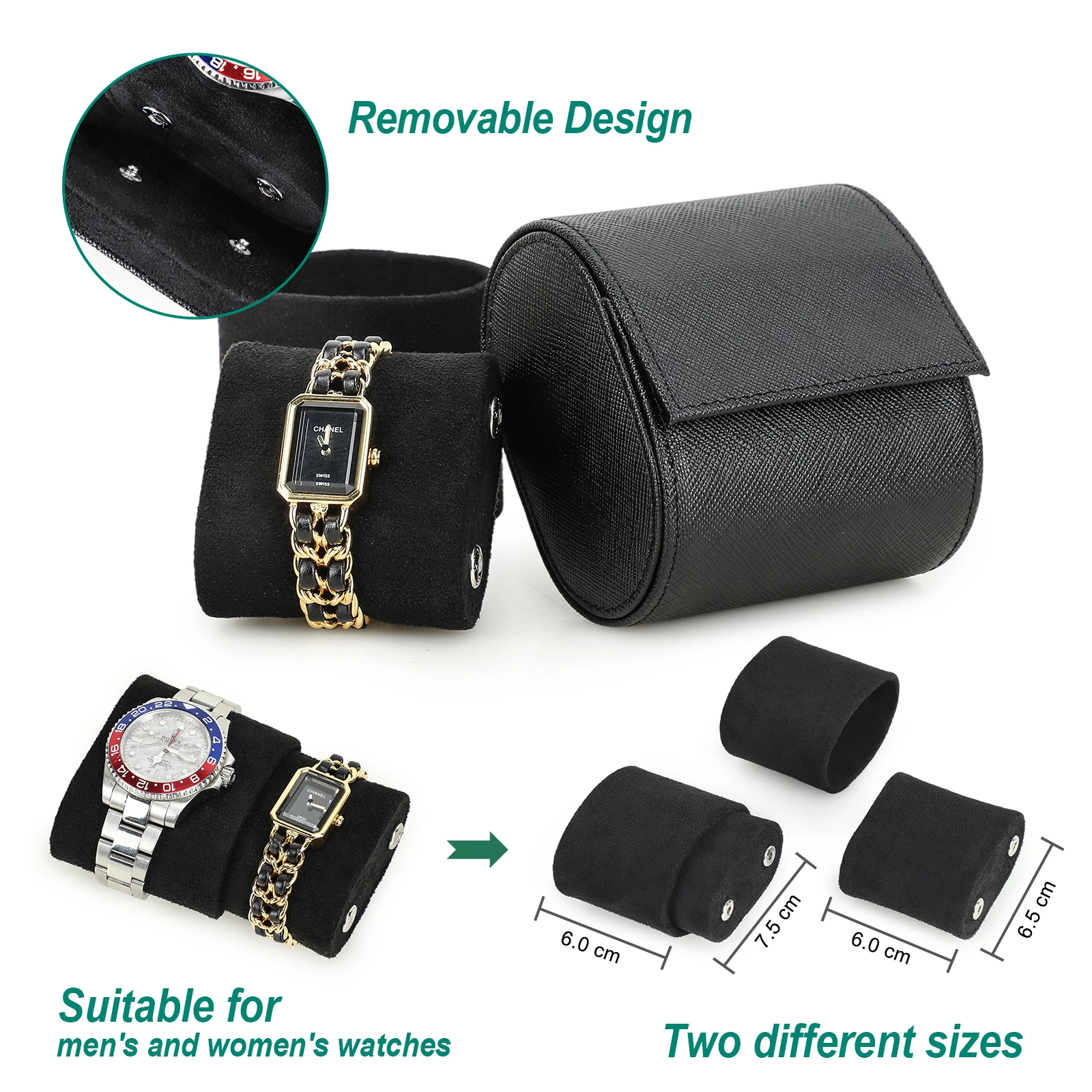Genuine Leather Single Watch Roll Travel Case Portable Watch Storage Organizer Wristwatches Organizer Box