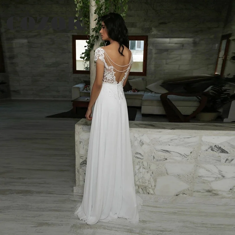 Elegant Chiffon Bohemian Wedding Dress V-Neck Simple Backless Bridal Gowns For Women Vestido De Noiva Custom Size KH88M