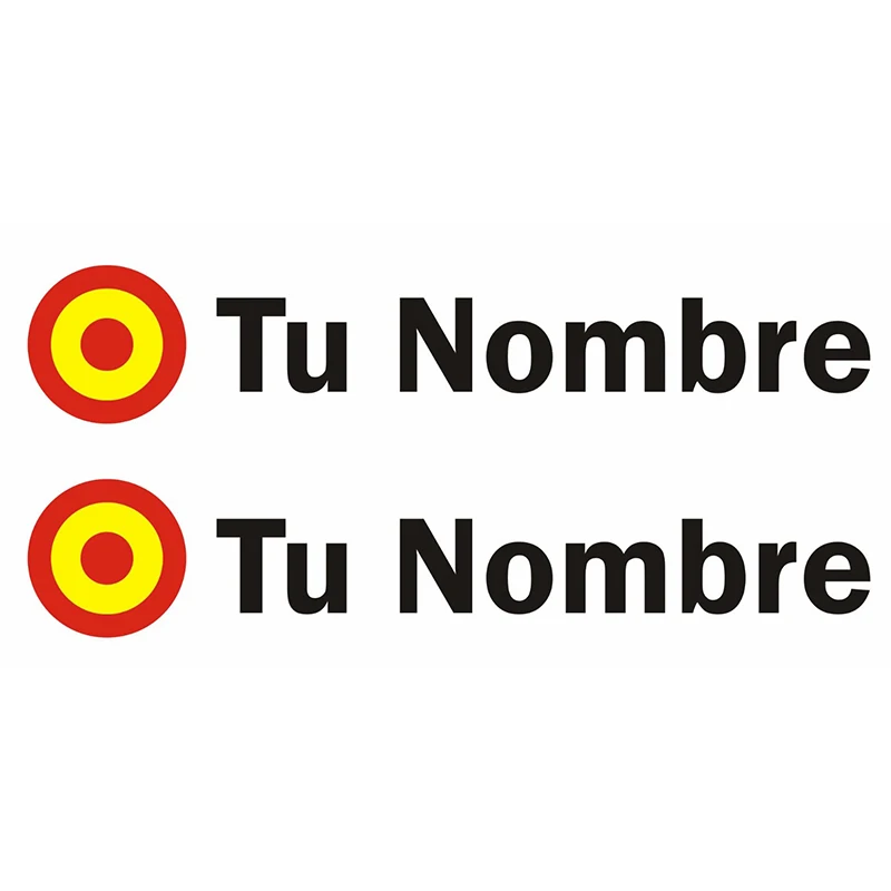 PEGATINAS PERSONALIZABLES (2 UNIDADES) - BANDERA DE ESPAÑA CIRCULAR CON NOMBRE -VINILO Personalizable con Cualquier Bandera y Texto
