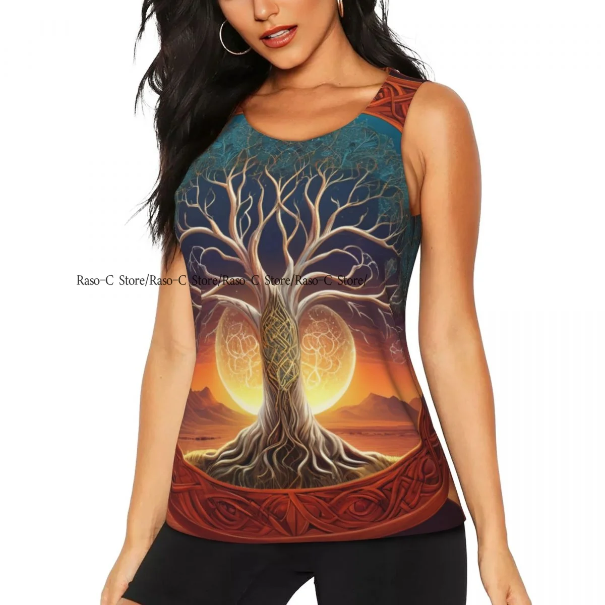 Women Sport tank Tops Loose Yoga Tops Quick Dry Workout Sport Tops Ancient Yggdrasil Tree Of Life Yoga Shirt