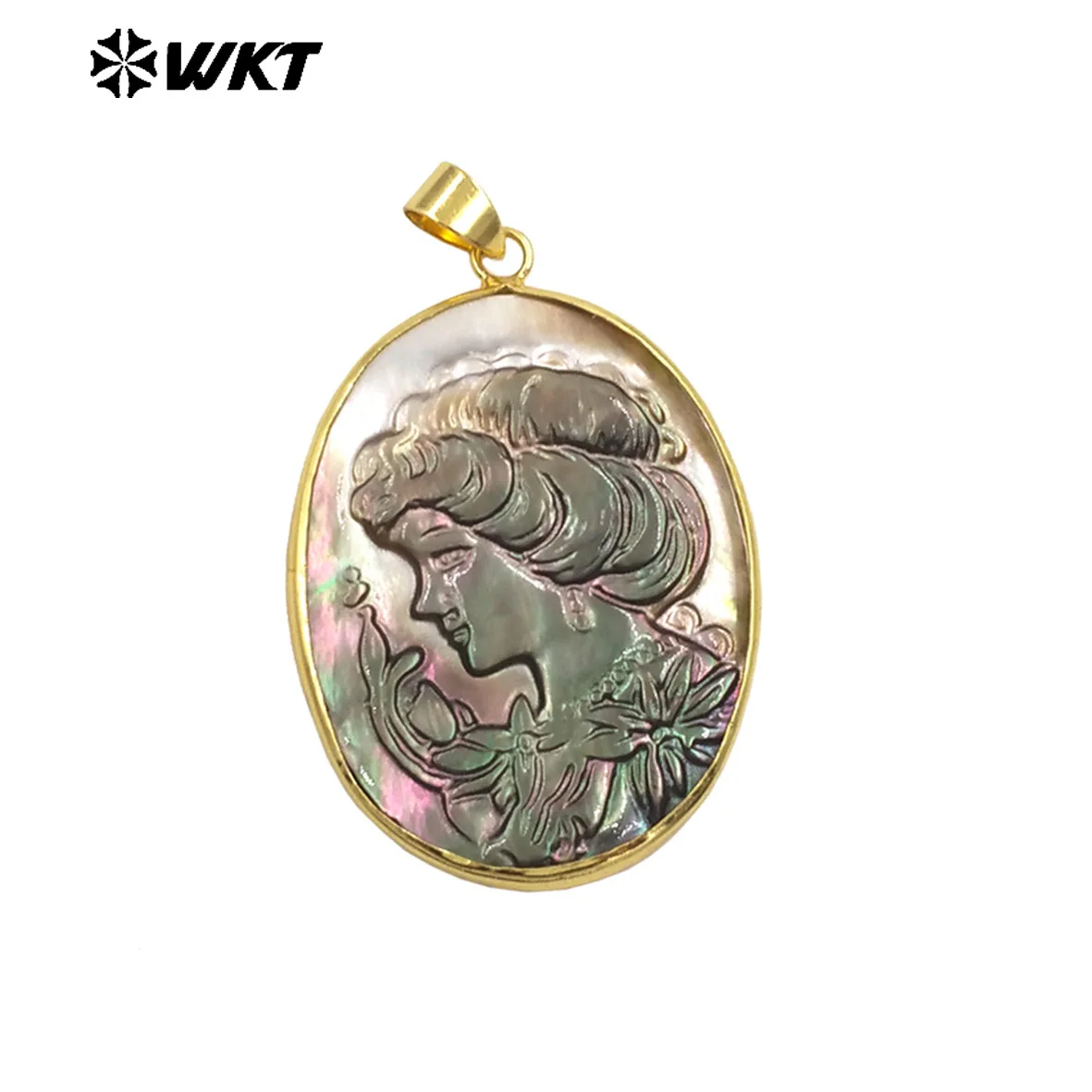 

WT-JP426 WKT Lately Design Round Shape Natural Shell Pendant With 18k Real Gold Plated For Women Birthday Gifts