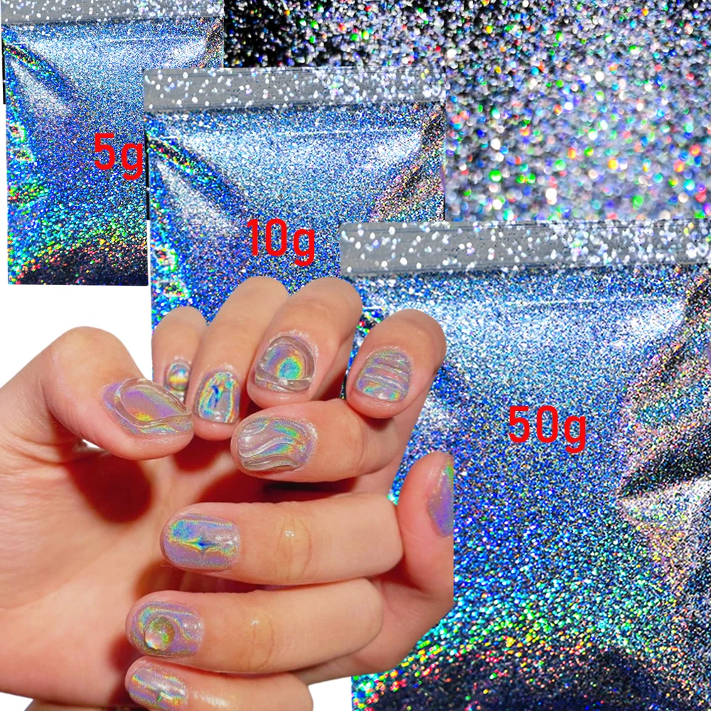 5g/10g/50g holográfico unhas brilhos super brilhante ultra fino uv gel polonês laser esfregando poeira pigmento de unhas natal fornecimento de unhas