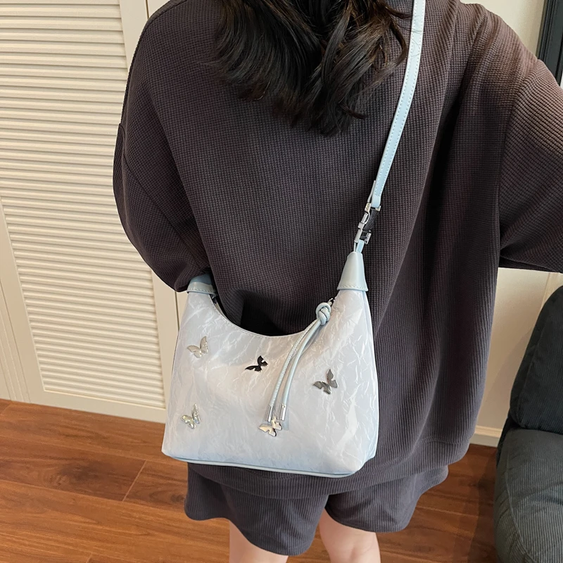 New Fashion Versatile Women's PU Leather Butterfly Single Shoulder Crossbody Bag Simple Casual Commuting Storage Bags