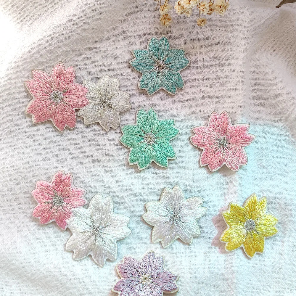 

1-2pcs Colored Cherry Blossoms Self-adhesive Embroidery Patch Patches For Clothing Kids Scratch Patch Applique DIY Phone Case