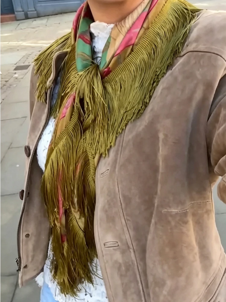 Boho Printed Tassel Square Scarf Women Green Fashion Casual Patchwork Female Shawls 2026 New Lady All-matching Vintage Outwears