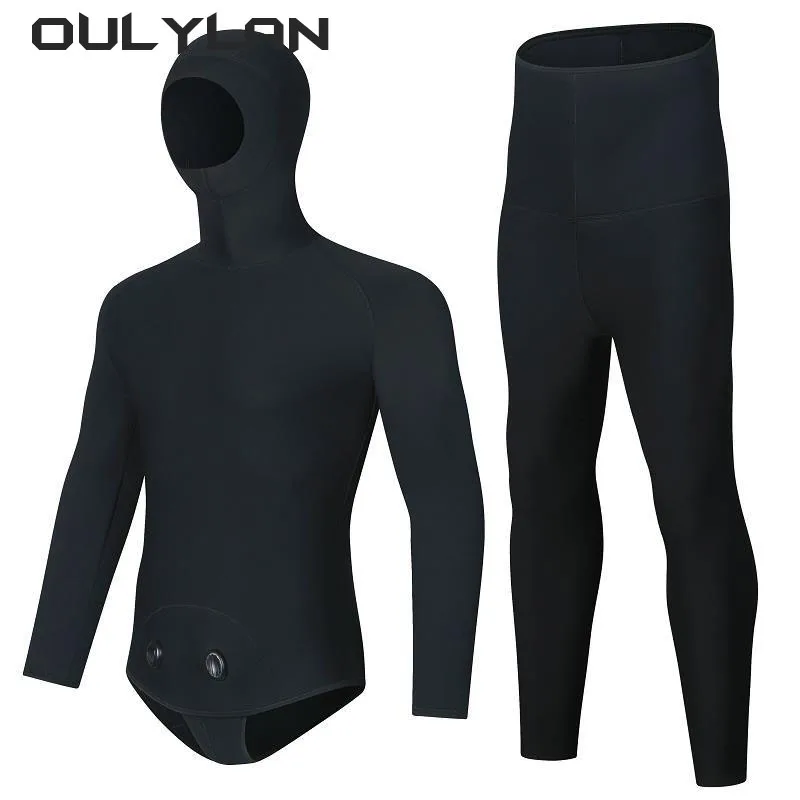 

NEW 3MM Hooded Wetsuit Men Two Pieces Separate Set Diving Suit Scuba Spearfishing Surfing Deepwater Thermal Swimsuit