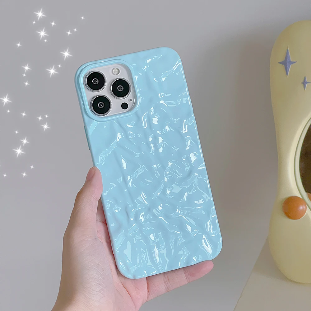 Qianliyao Milk Blue tin paper pattern Phone Case for iphone 16 15 14 13 11 12 Pro Max X XS Max XR Shockproof Soft Cover