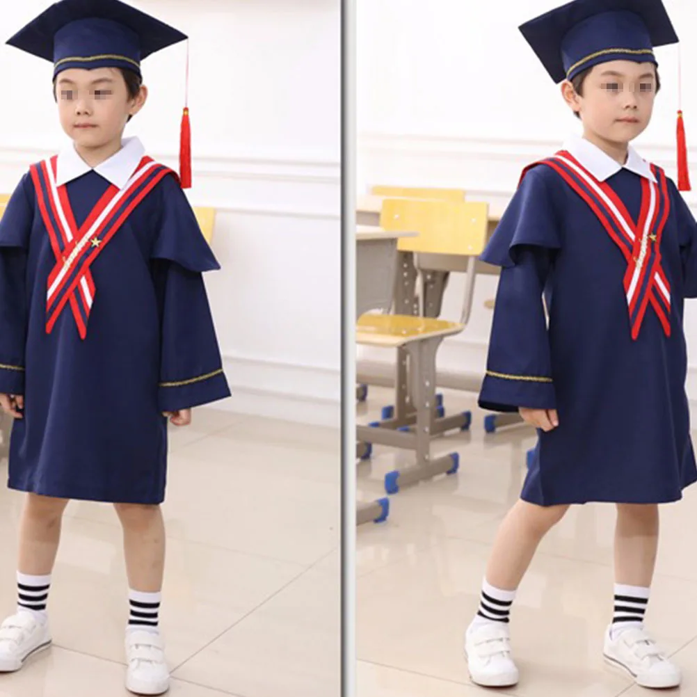 

Kids Graduation Gown and Doctoral Tassel Set Dark Blue Suitable Height 150cm Kindergarten Performance Photography Kids