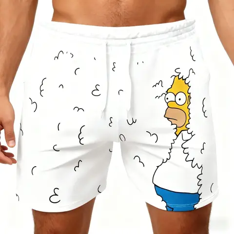 Holiday Summer Vacation Hawaiian Shorts Men'S The Simpsons Print Shorts Snowflake & Holly Print Quick-Dry Beachwear