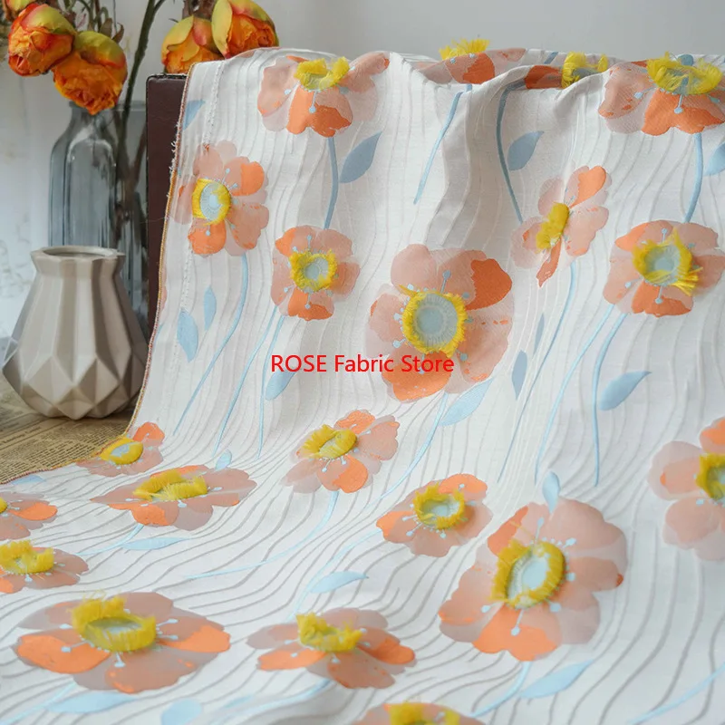 

1 Meter Simple 3D Flower Yarn Dyed Jacquard Fabric Women's Spring Autumn Elegant Dress Bag Diy Sewing Fabric