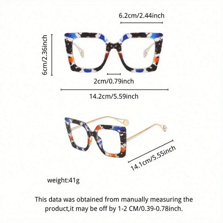 Unisex Large Square Cat Eye Full Frame Decorative Glasses Blue Transparent Brown view 5