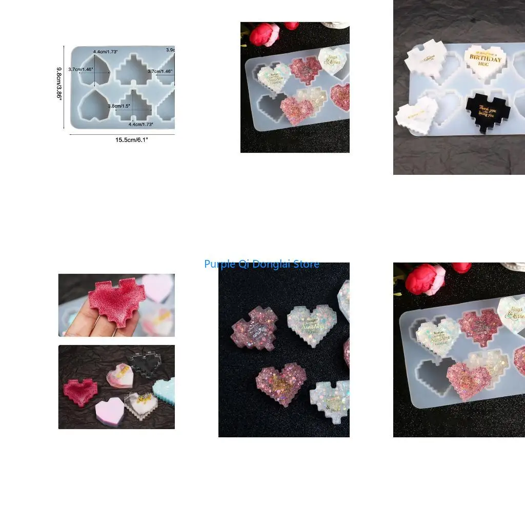 

L21E Heart Silicone Pixel Mold DIY Resin Mold Heart Keychain Pendant Jewelry Craft