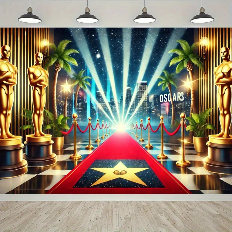 Einteilig, Oscar-Auszeichnung auf dem roten Teppich, Partybanner, Jubiläumsbanner, dekorativer Hintergrund für Geburtstagsfeiern, Urlaubsparty