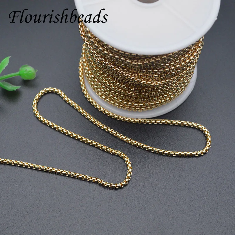 High Quality Anti-fading 18k Gold Color Plated 2.5mm Square Box Chains For Necklace Bracelets Jewelry Making