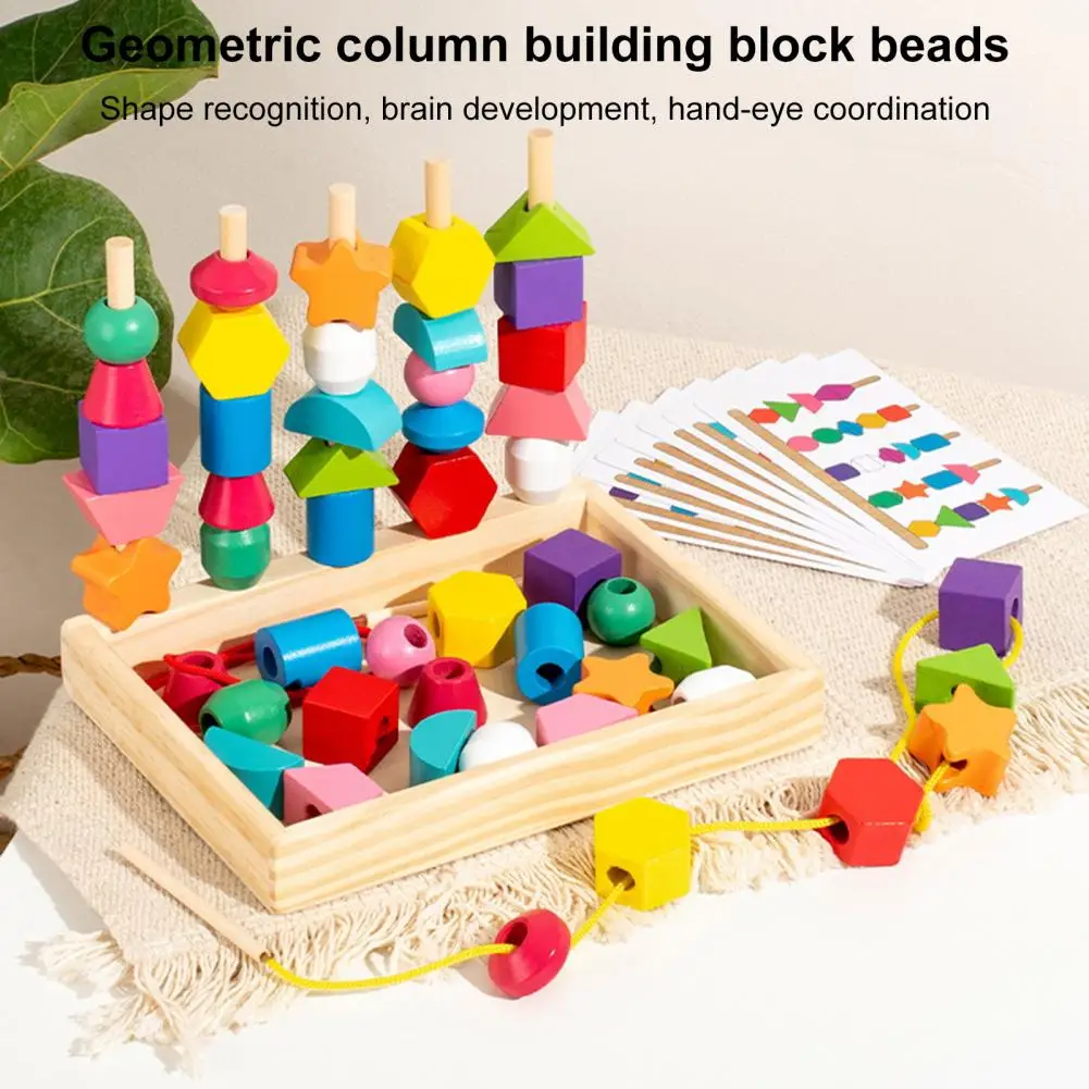 Montessori Learning Kit for Toddlers Wooden Tie Beads Toy Set Educational Montessori Wooden Toy Sets for 2-4 Year Olds Building