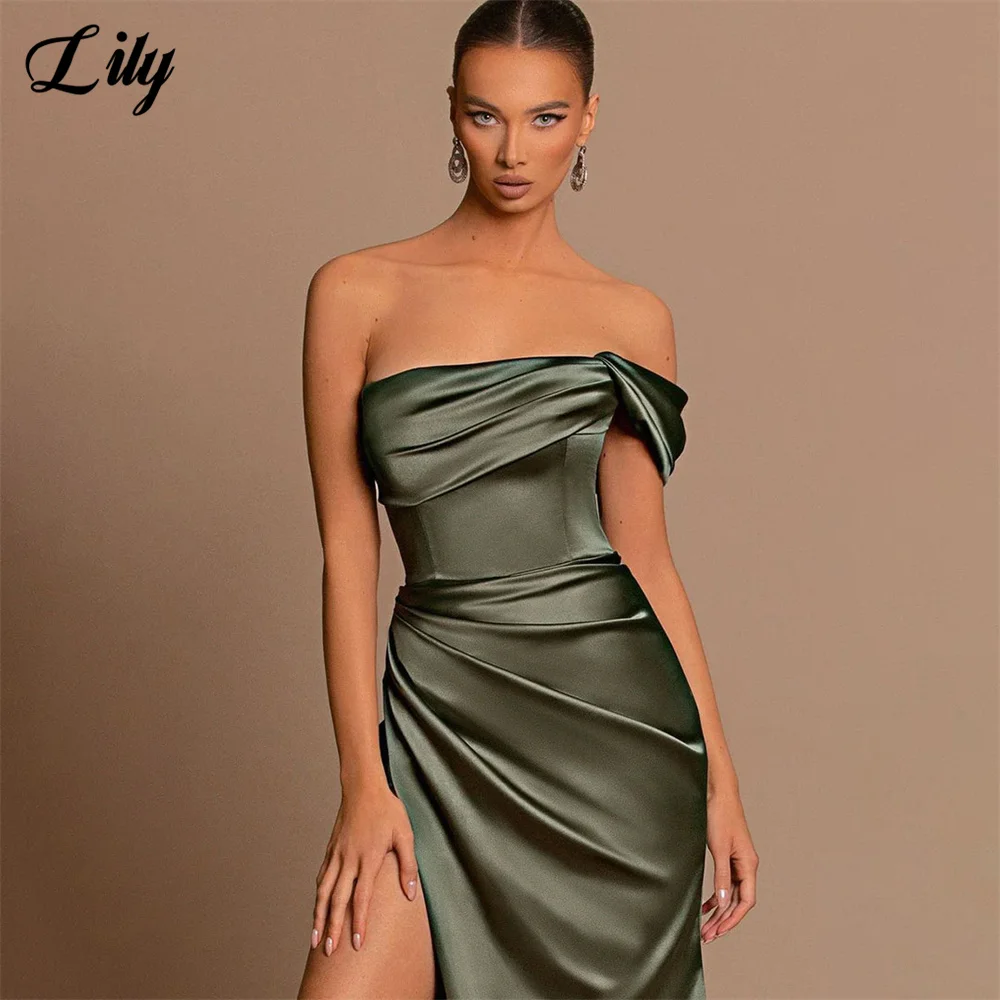 Lily Sexy Strapless Mermaid Evening Dresses Satin One Shoulder Dresses Long Wrap Slit Corset Prom Dress فساتين مناسبة رسمية