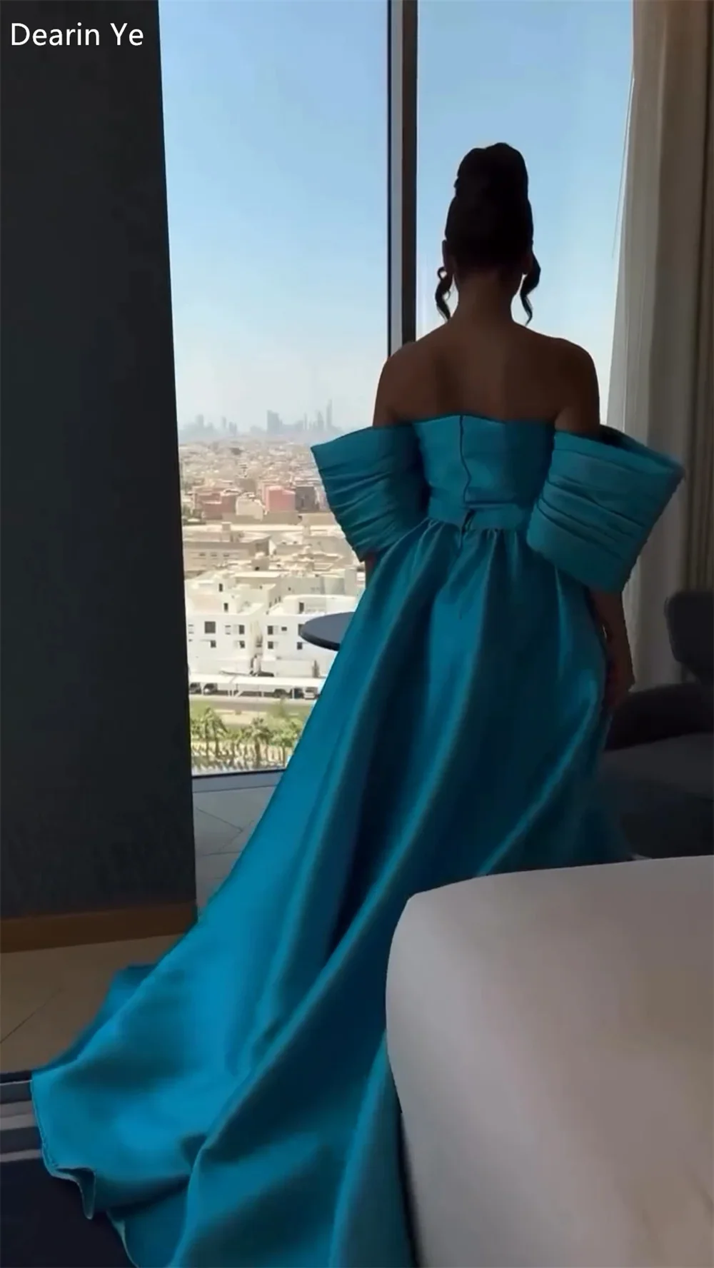 Abito formale personalizzato Prom Dearin Sirena con spalle scoperte Gonne lunghe fino al pavimento Abiti drappeggiati su misura per occasioni Arabia Saudita Eve