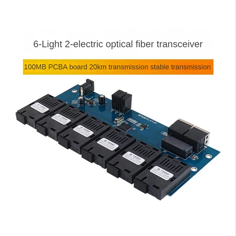 10/100M jednomodowy przełącznik światłowodowy optyczny Media konwerter PCBA 6x155M Port światłowodowy 2 Port RJ45 20KM SC szybki przełącznik
