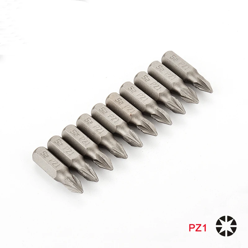 10pcs 25mm S2 Alloy Steel Pozidriv Bits 1/4 Inch 6.35mm Hex Shank PZ0 PZ1 PZ2 PZ3 Anti Slip Electric Screwdriver Pozi Bit Set