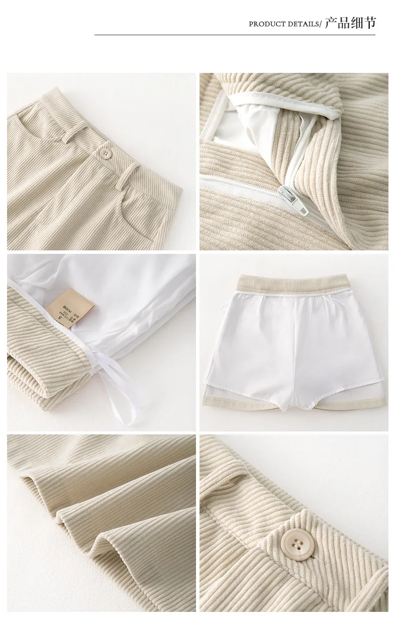 Women's High-Waist A-Line Short Skirt Spring Autumn Retro Brown Corduroy Skirts Woman Solid Color Straight Leg Pencil Skirt Mini