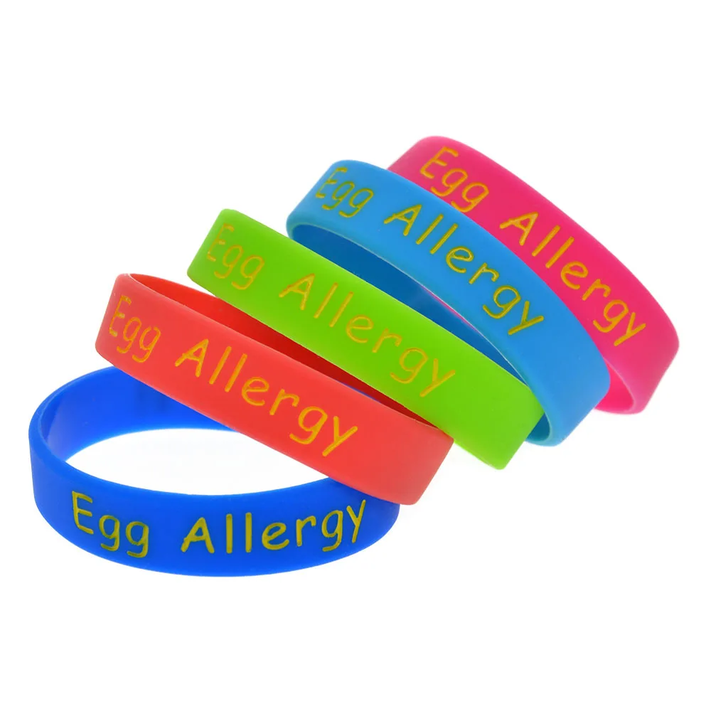 50 Pcs Alert Egg Allergy Silicone Rubber Bracelet Children Wristband 5 Colors