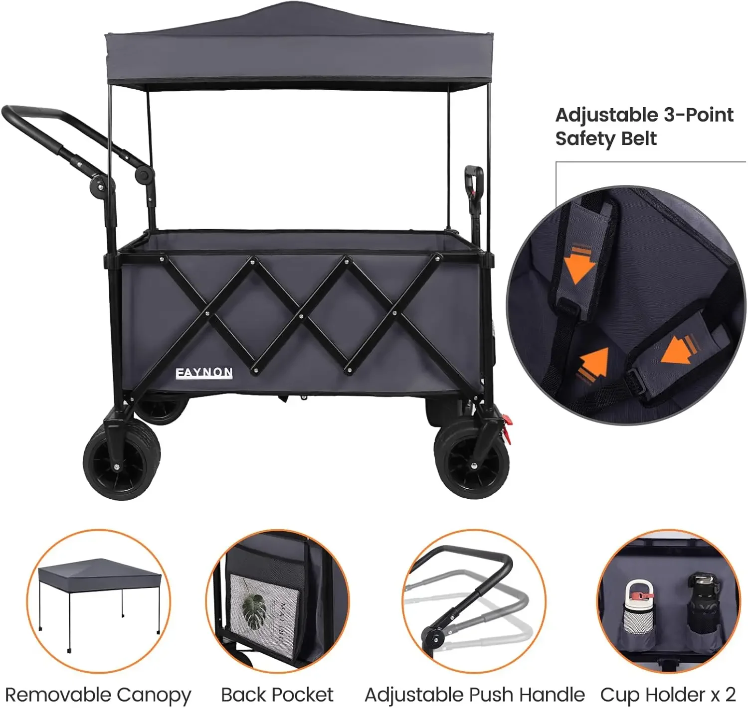 300lbs Weight Capacity,Utility Wagons Carts Heavy Duty with Removable Canopy,with Big All-Terrain Beach