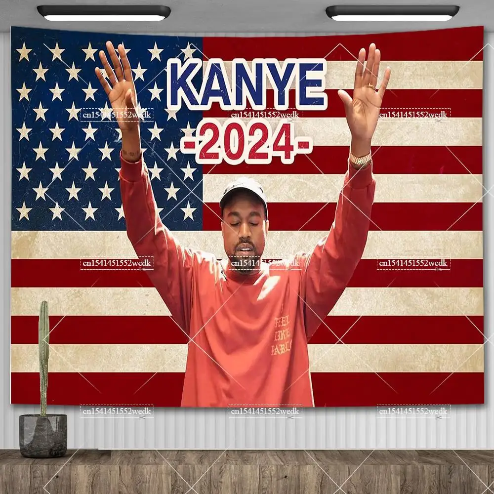 Kanye 2024 Flags Room Decorations Support for Kanye West US President Tapestry Funny Meme Wall Tapestry Aesthetic Room Decor