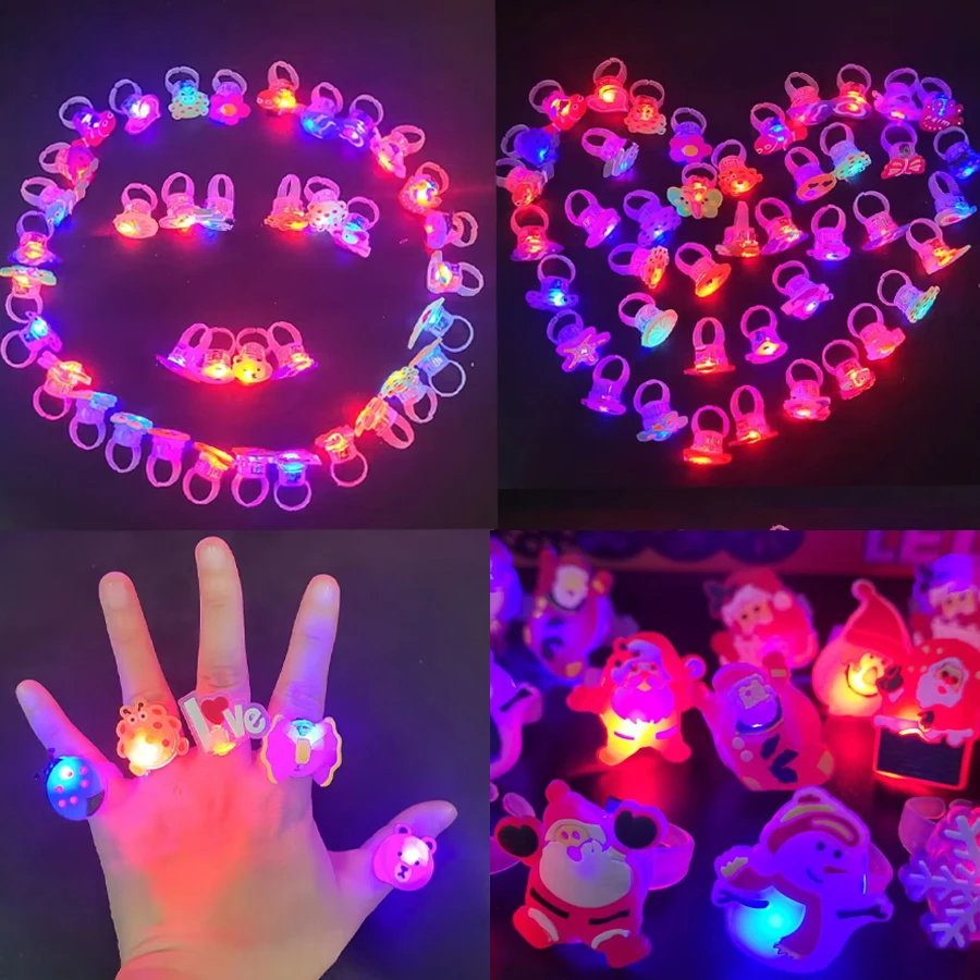 

10/20/30/40/50Pcs Cartoon LED Luminous Finger Rings Glow In The Dark Light Up Birthday Party Favors Flashing Rings