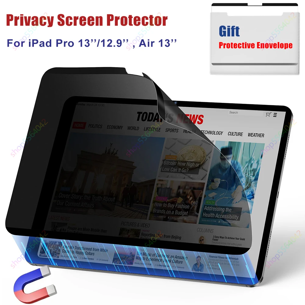 Magnetic Privacy Screen Protector for iPad Pro 13 Inch M4 2024 Air 13'' Pro 12.9 2022-2018 Anti Glare Filter Detachable Reusabl