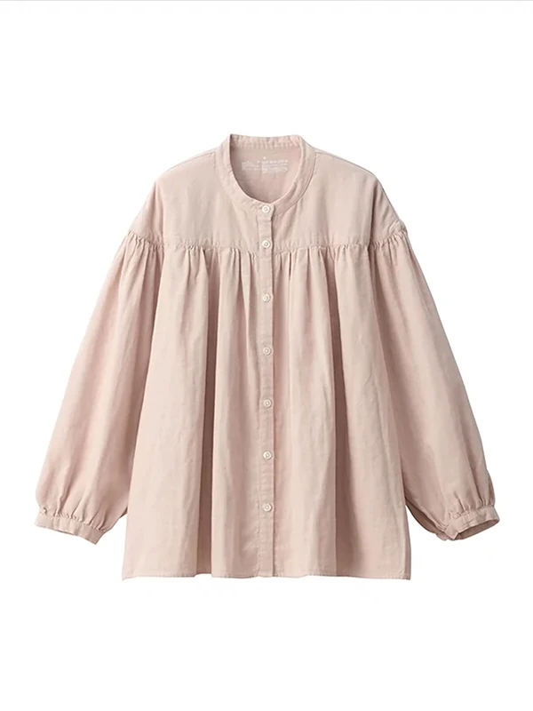 

2025 New Women's Long Sve irt Loose Double Layer Doll Sle Spring Autumn Slimming Casual Cotton round Ne Top