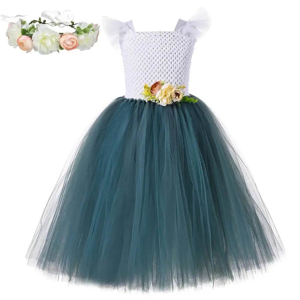 

Длинные платья с лесным цветком для девочек на свадьбу, детский костюм подружки невесты, красивое пышное бальное платье принцессы с гирляндой и рукавами-крылышками