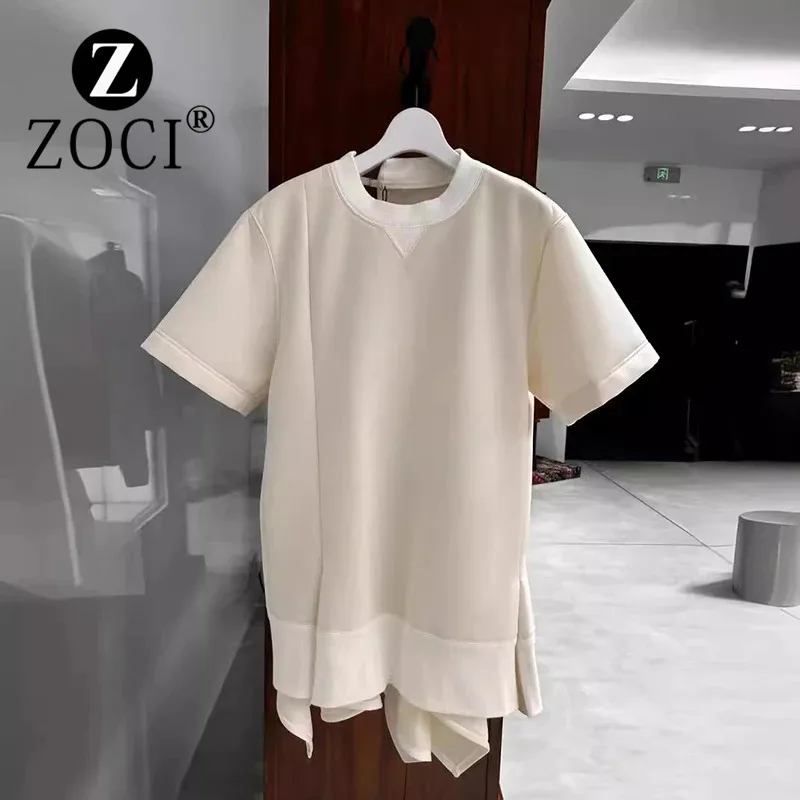 

[ZOCI] Autumn summer new cut asymmetric hem patchwork dress loose short skirt New