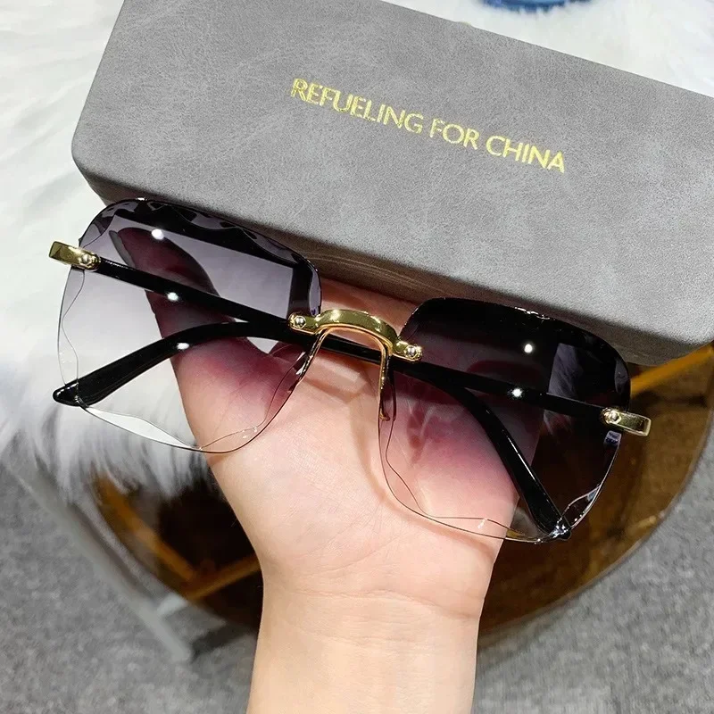 Square Rimless Sunglasses Women Luxury Brand Designer Summer Glasses Fashion Sun Glasses for Men Shades Sunglasses Woman
