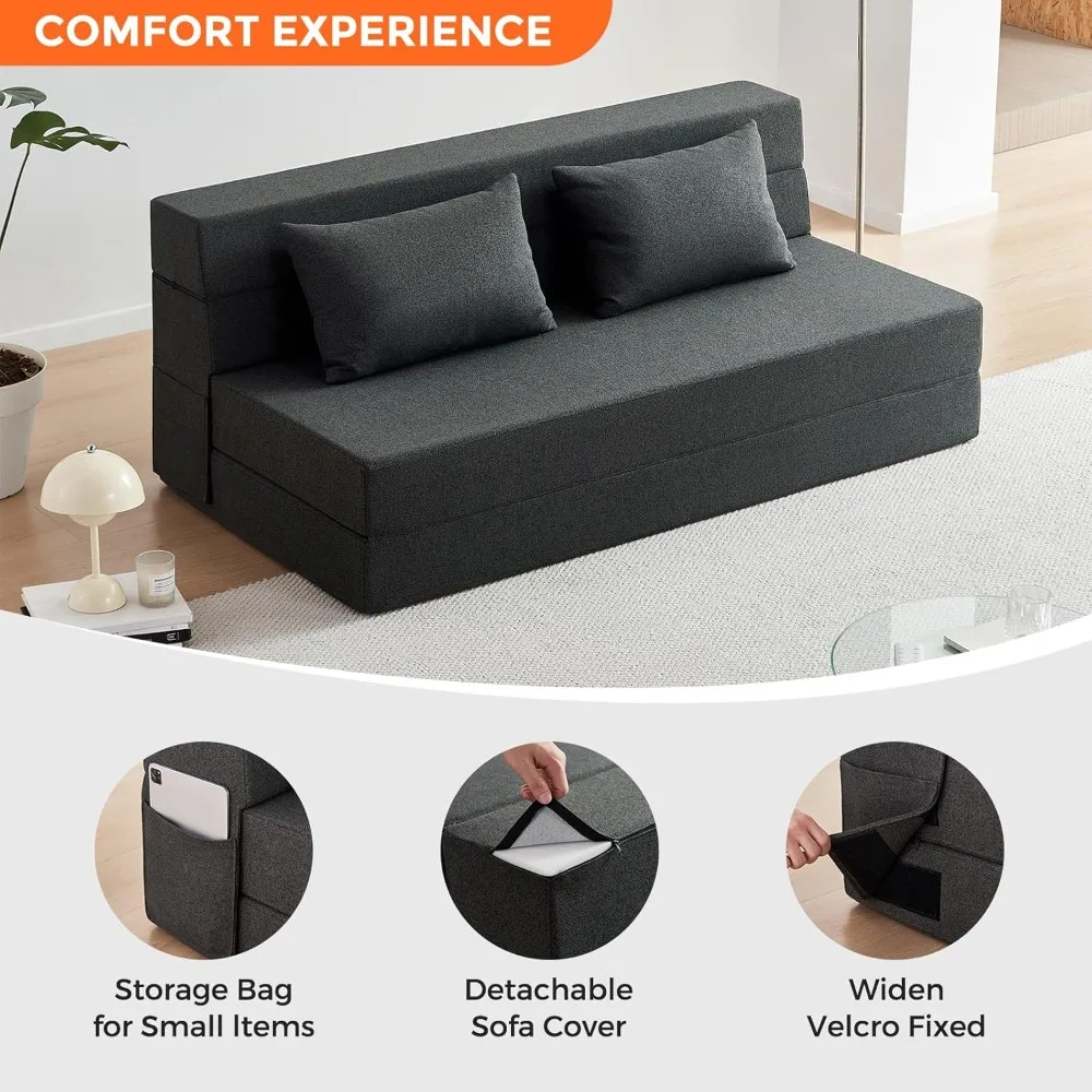 Sofá-cama queen portátil para rvs, sofá futon com colchão de espuma, cama dobrável para convidados, móveis confortáveis para sala de estar