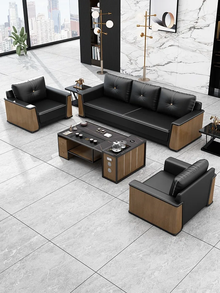 Office sofa Simple modern business reception set three leather meeting office sofa