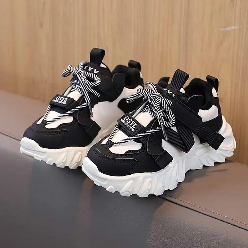 Autumn Winter Children;s Sneakers Boys Plus Cashmere Warm Sport Shoes Girls Non-slip Casual Shoes Student Shoes Toddler Shoe