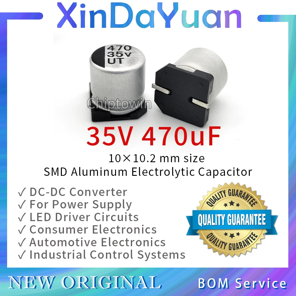 

50pcs 35V 470uF 10×10.2mm SMD Aluminum Electrolytic Capacitor Low ESR