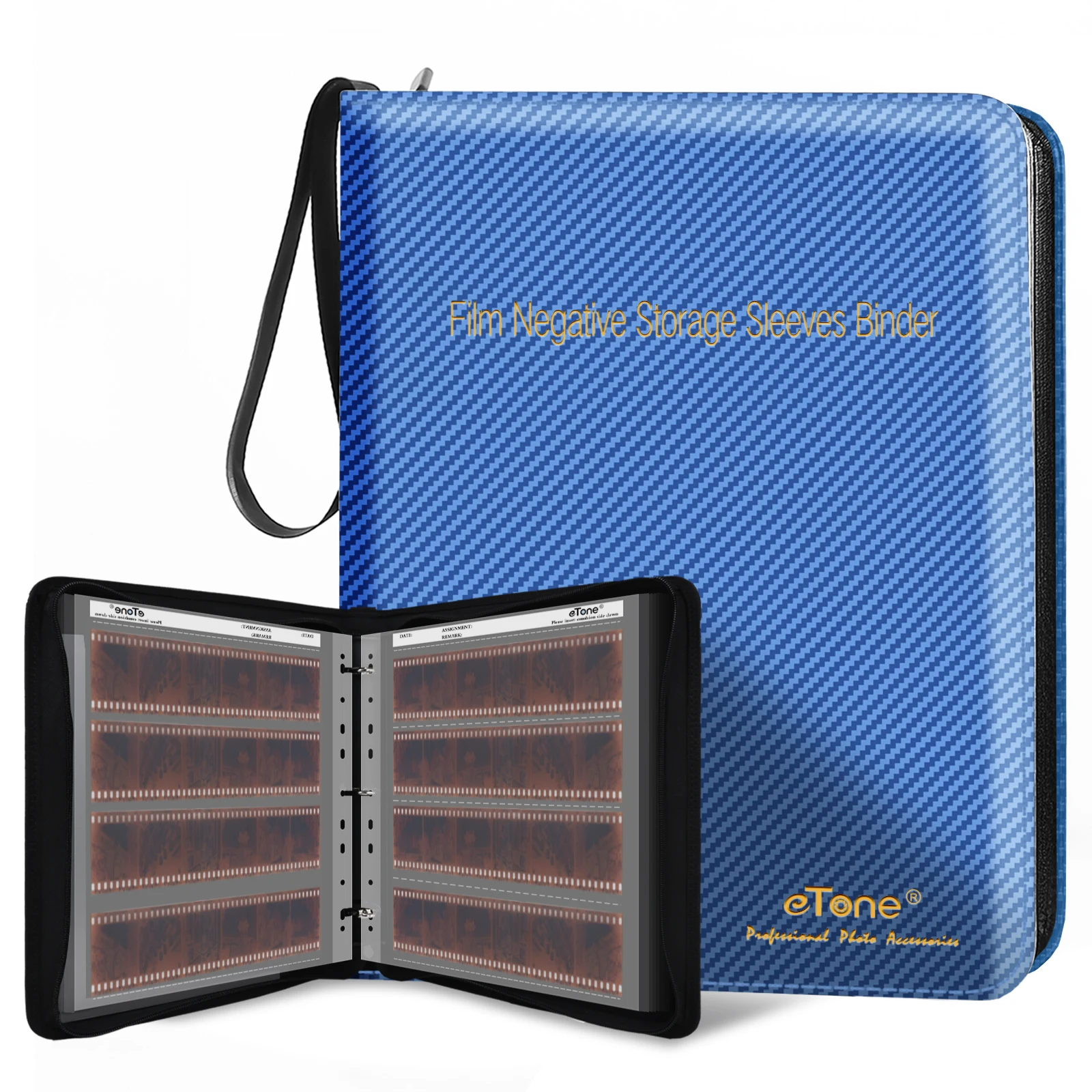 New eTone Film Negative Sleeves Binder Blue Zipper Album with 50pcs 120 Acid-Free Negative Storage Pages Darkroom Accessories